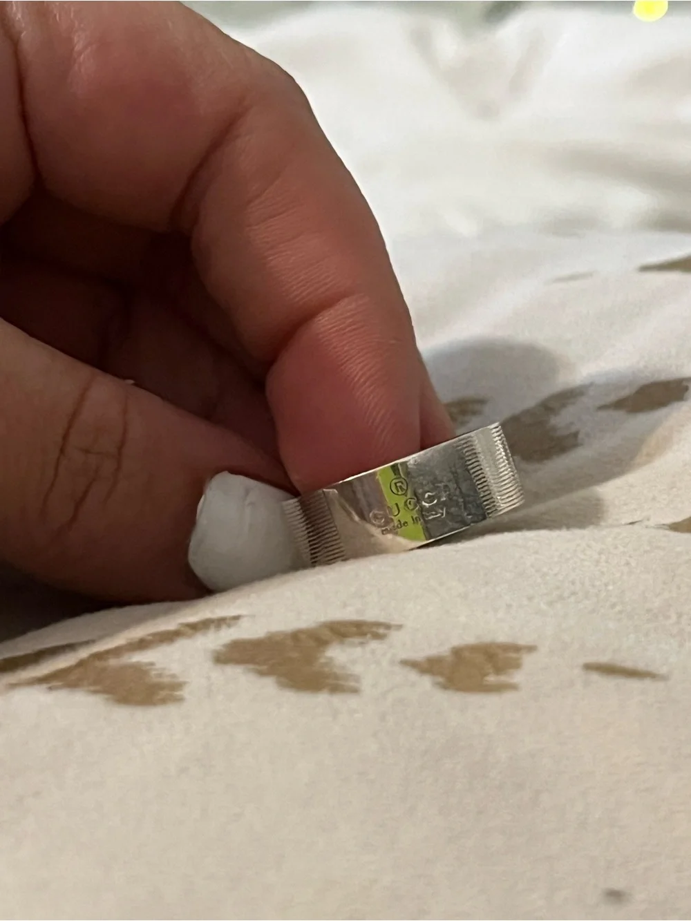 Gucci Silver Engraved Logo Band Ring